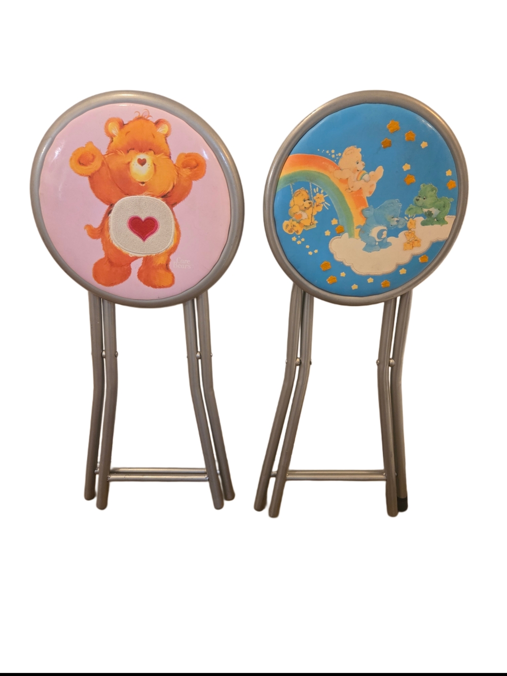2 Care Bears Collapsible Stools 18" Easy Fold & Store 2003 Starpoint Y2K